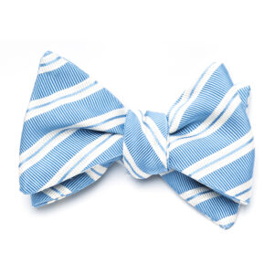 Powder Blue with white stripes handmade comes pre-tied with adjustable neck along with mother of pearls buttons Fabric: 100% Italian Silk  Size: 2 3/4