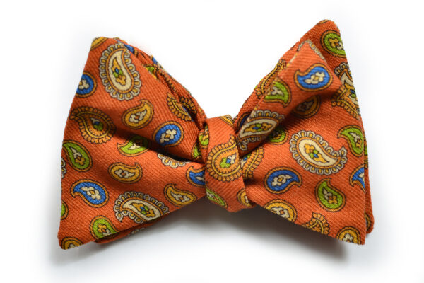 A bow tie with paisley designs on it.