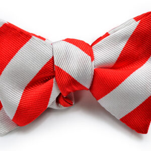 A red and white striped bow tie