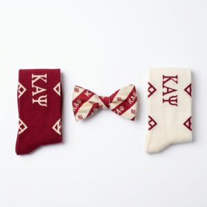 Kappa Alpha Psi bow tie with crimson and cream dress socks bundle