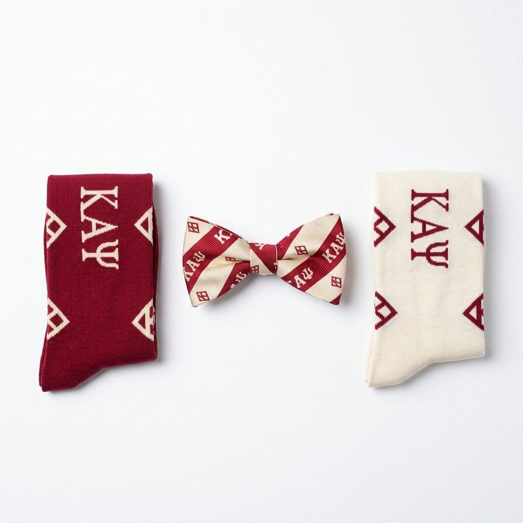 Kappa Alpha Psi bow tie with crimson and cream dress socks bundle